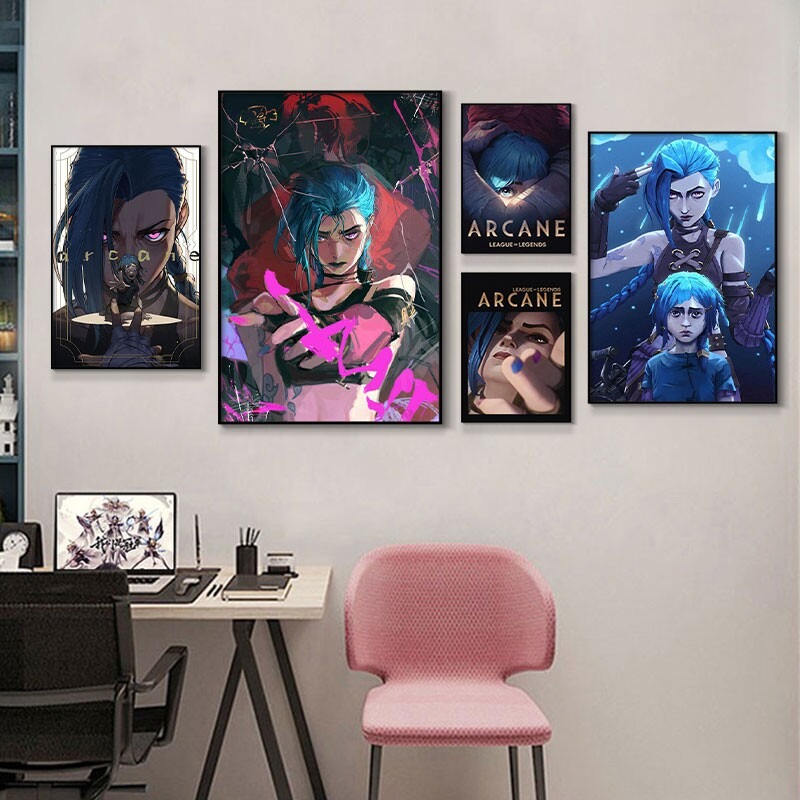 Esports Gaming Poster - Arcane Jinx クローズアップポスター フレームなしキャンバス HD プリント、E