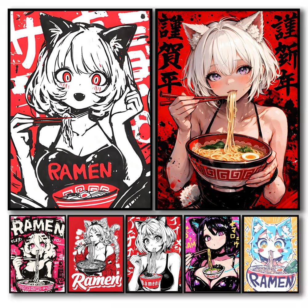 Esports Gaming Poster - アニメ猫娘絵画書道キャンバスポスターアートしわ防止加工済みゲームルーム＆eスポーツラウンジ＆寝室＆寮の壁装飾用