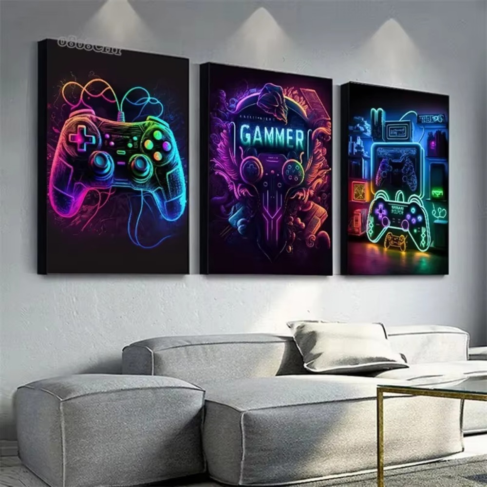 ネオンゲームキャンバス絵画ゲームコントローラゲームパッドゲー - Esports Gaming Poster のレビューと価格
