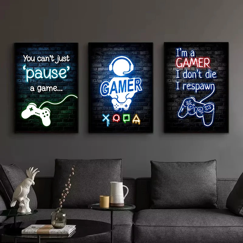 1枚入りフレームレスキャンバス絵画、ゲーミングネオン「Eat - Esports Gaming Poster のレビューと価格