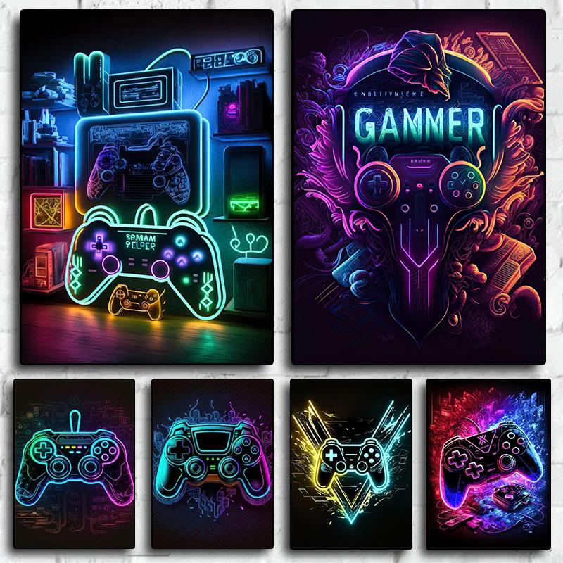 ネオンポップクールゲームの壁アート,キャンバスの絵,カラフル - Esports Gaming Poster のレビューと価格