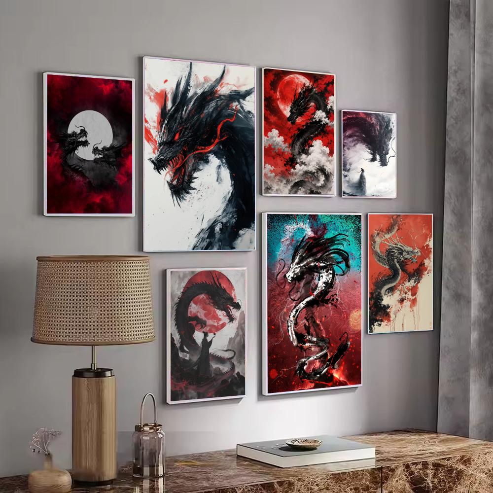 ブラックドラゴンポスター防水ステッカー絵画ゲームルーム&Eス - Esports Gaming Poster のレビューと価格